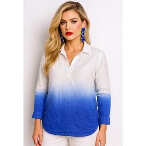 Vineyard Vines Linen Ombre Dip Dye Tunic Top Women’s Small Blue White